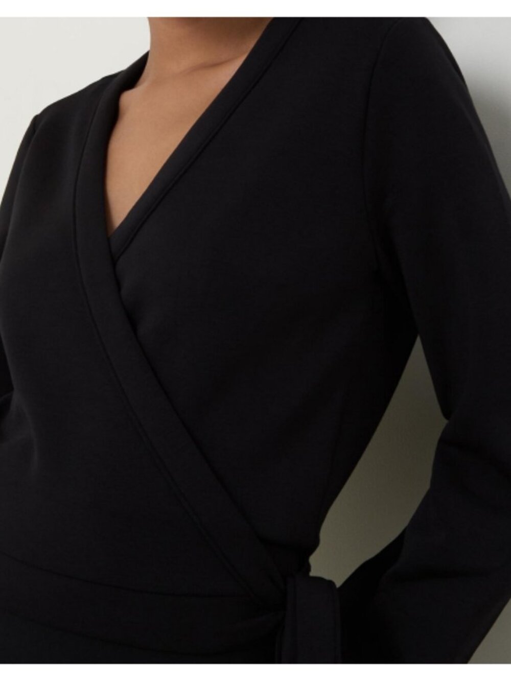 Spanx AirEssentials Ballet Wrap Very Black V-Neck Surplice Tie Belt Drape Blouse - Picture 7 of 12